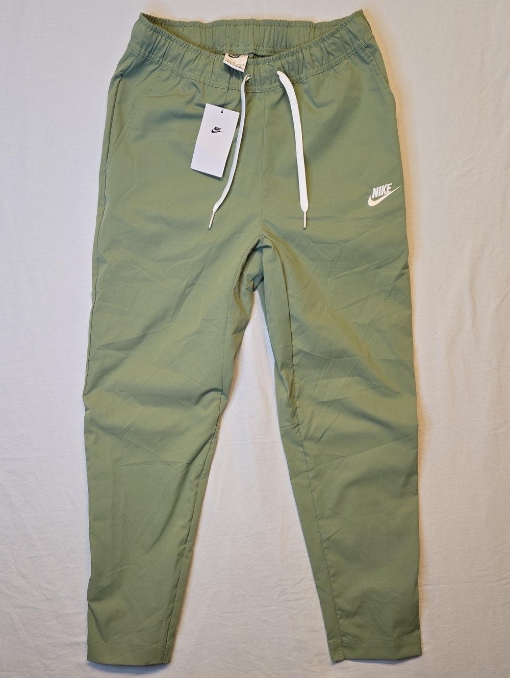 Nike Sage Green Slim Tapered Fit Athletic Joggers with White Drawstring